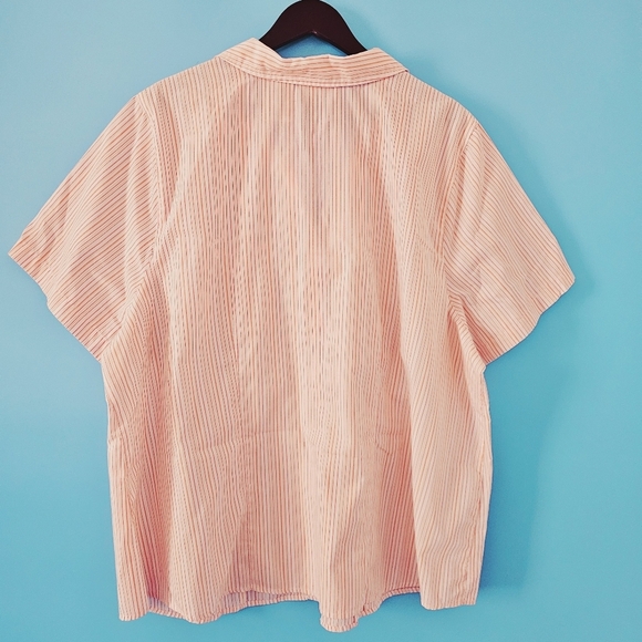 White Stag 3X Women Pink Stripe Button Front V-neck Short Sleeve Lightweight Top - Picture 4 of 8